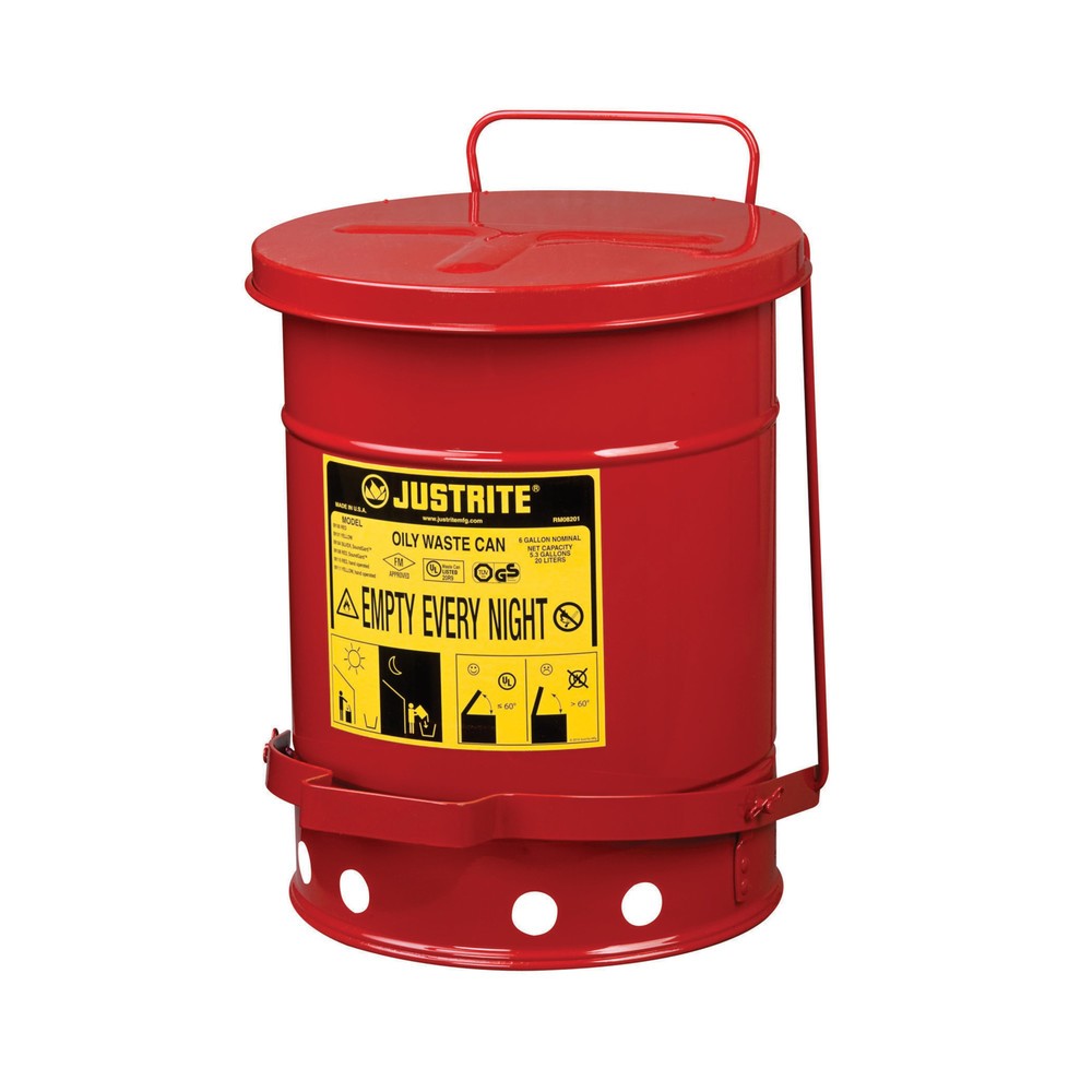 Productafbeelding nr. 1: Justrite werkbankverzamelbak SoundGuard™, voetpedaal, rood, 20 liter