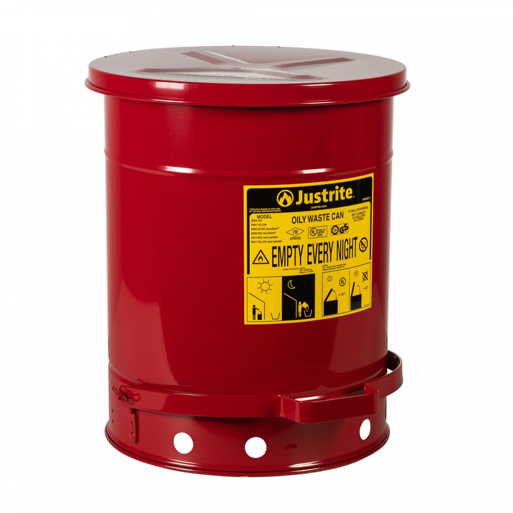 Product afbeelding: Justrite werkbankverzamelbak SoundGuard™, voetpedaal, rood, 34 liter
