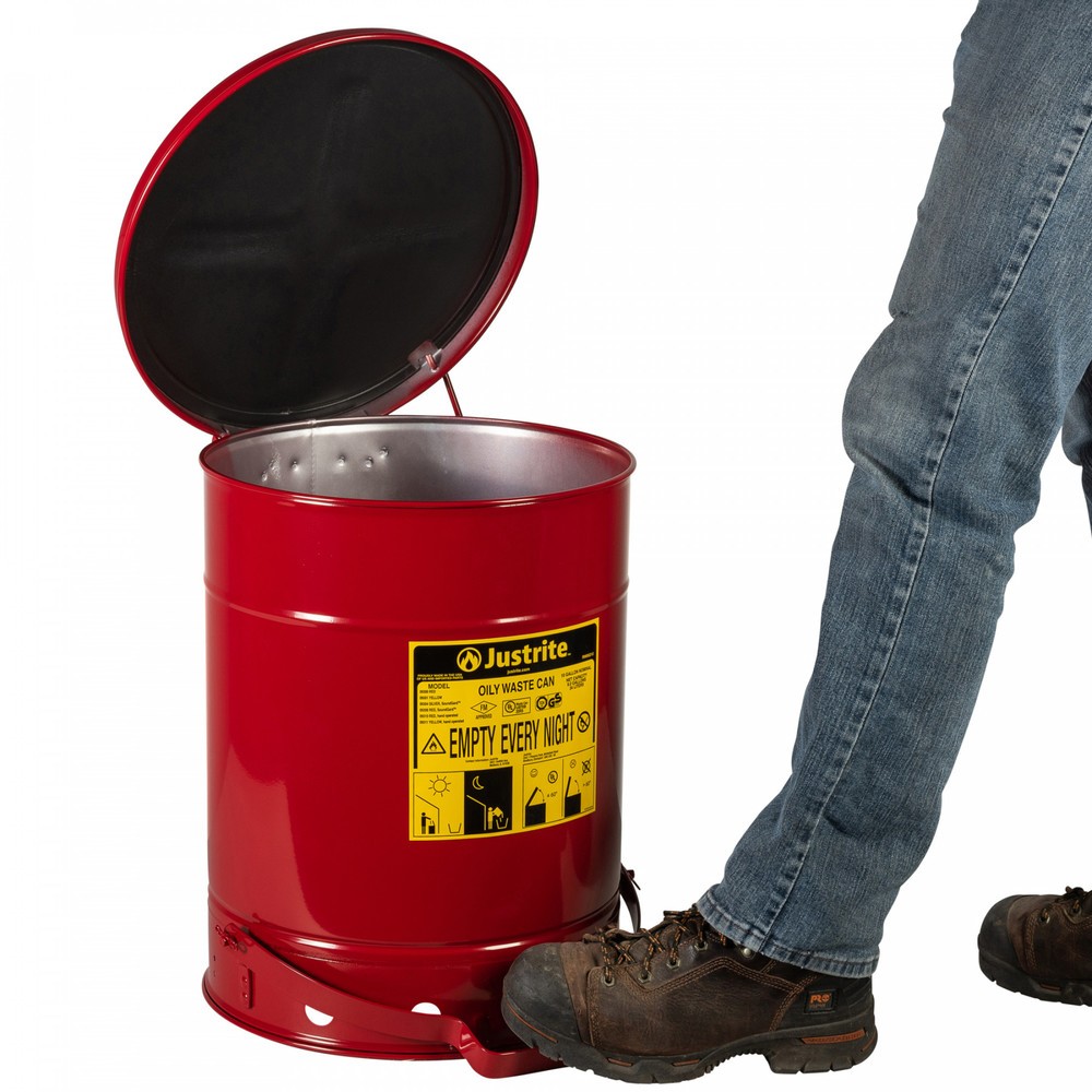 Productafbeelding nr. 2: Justrite werkbankverzamelbak SoundGuard™, voetpedaal, rood, 34 liter