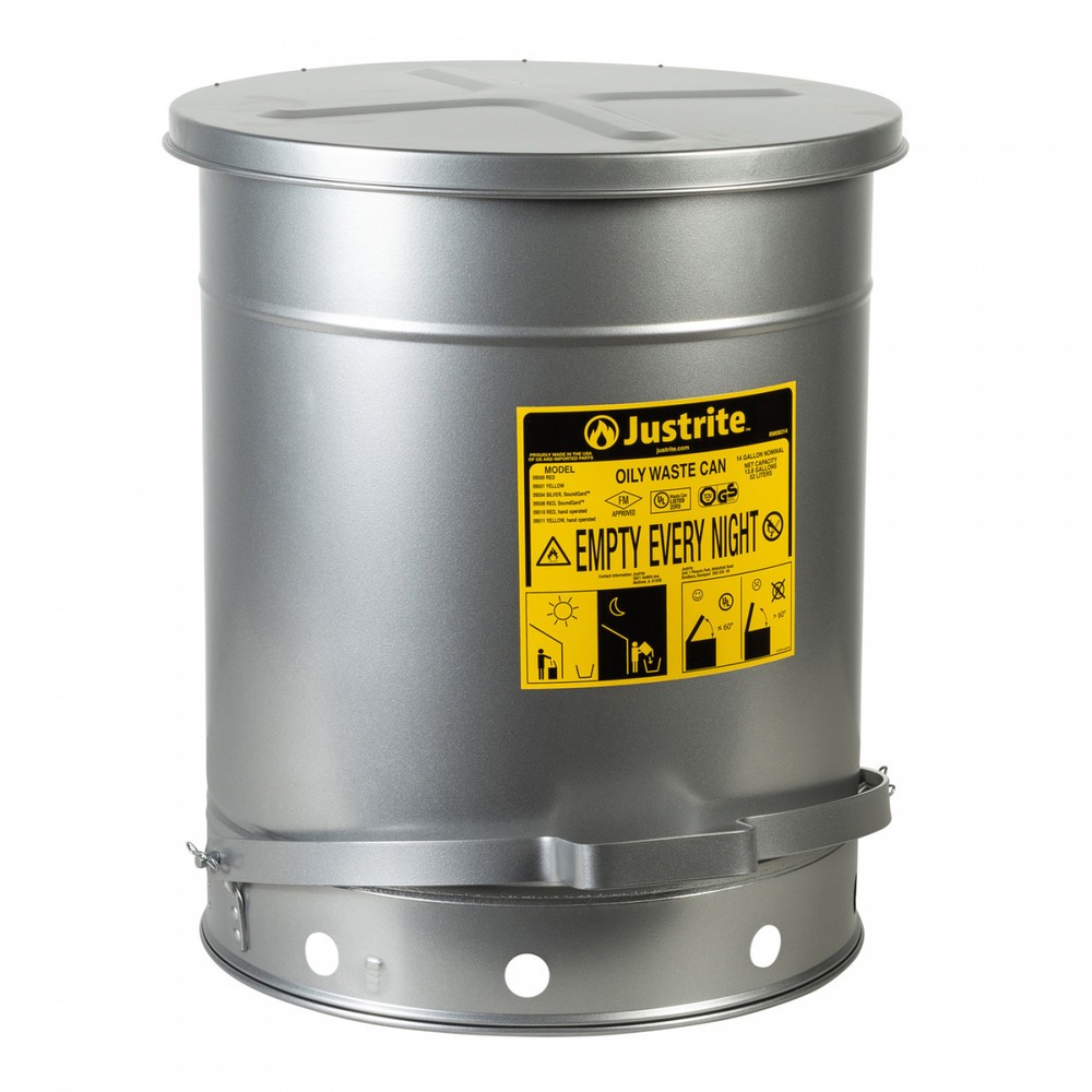 Productafbeelding nr. 1: Justrite werkbankverzamelbak SoundGuard™, voetpedaal, zilver, 52 liter