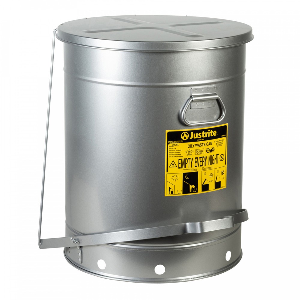 Productafbeelding nr. 1: Justrite werkbankverzamelbak SoundGuard™, voetpedaal, zilver, 80 liter