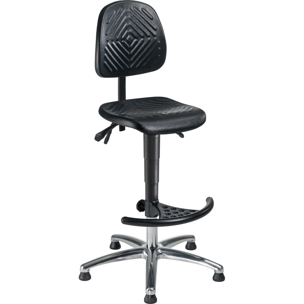 Werkdraaistoel High-Level, zithoogte 600-840 mm, stalen onderstel verchroomd, vloerglijders, voetsteun Product afbeelding: Werkdraaistoel High-Level, zithoogte 600-840 mm, stalen onderstel verchroomd, vloerglijders, voetsteun