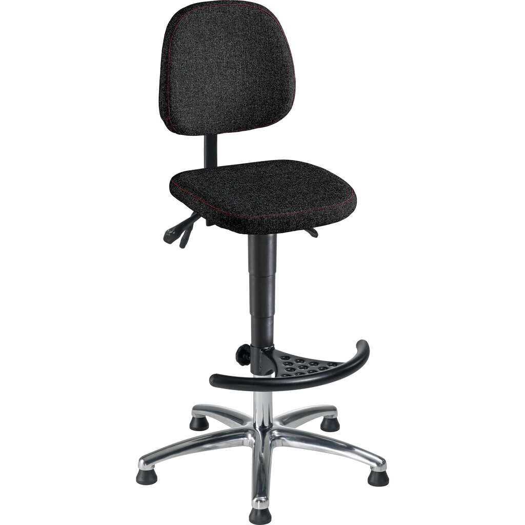 Werkdraaistoel High-Level II, stofbekleding, zithoogte 615-885 mm, stalen onderstel verchroomd, vloerglijders, voetsteun Product afbeelding: Werkdraaistoel High-Level II, stofbekleding, zithoogte 615-885 mm, stalen onderstel verchroomd, vloerglijders, voetsteun