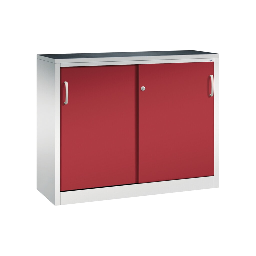 Werkplaatsbijzetkast C+P met 1 legbord, hxbxd 1.000 x 1.200 x 400 mm, lichtgrijs, robijnrood Product afbeelding: Werkplaatsbijzetkast C+P met 1 legbord, hxbxd 1.000 x 1.200 x 400 mm, lichtgrijs, robijnrood