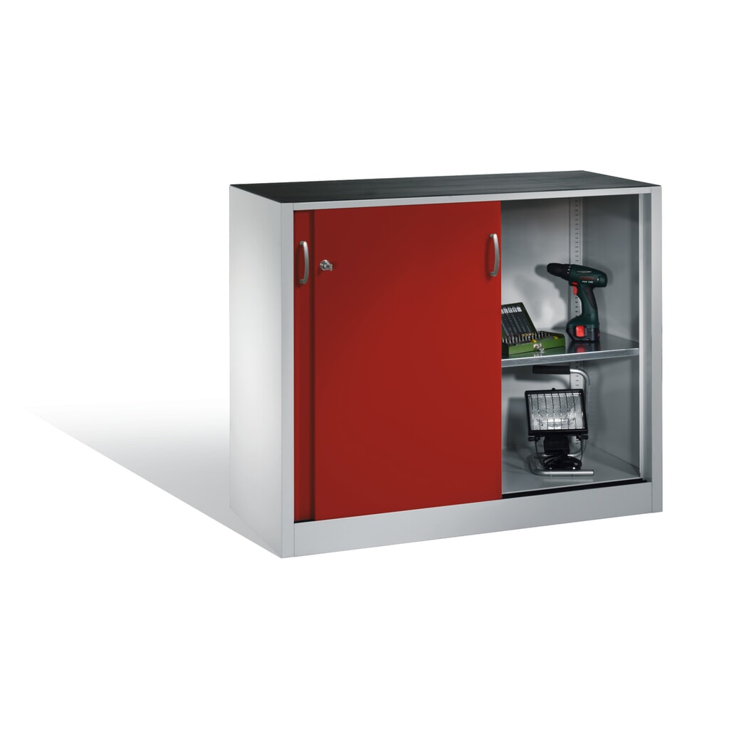 Werkplaatsbijzetkast C+P met 1 legbord, hxbxd 1.000 x 1.200 x 400 mm, lichtgrijs, robijnrood Productafbeelding nr. 5: Werkplaatsbijzetkast C+P met 1 legbord, hxbxd 1.000 x 1.200 x 400 mm, lichtgrijs, robijnrood