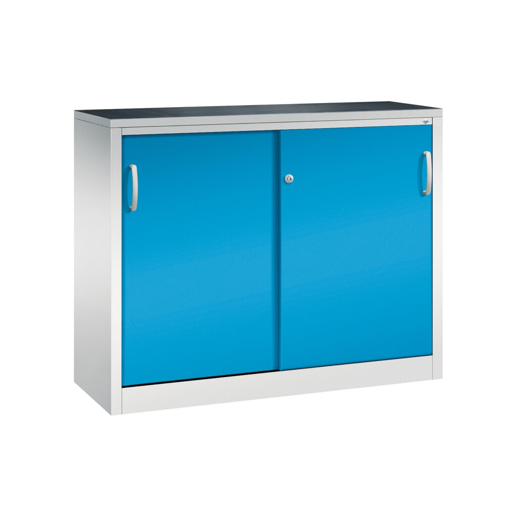Werkplaatsbijzetkast C+P met 1 legbord, hxbxd 1.000 x 1.200 x 400 mm, lichtgrijs, lichtblauw Product afbeelding: Werkplaatsbijzetkast C+P met 1 legbord, hxbxd 1.000 x 1.200 x 400 mm, lichtgrijs, lichtblauw