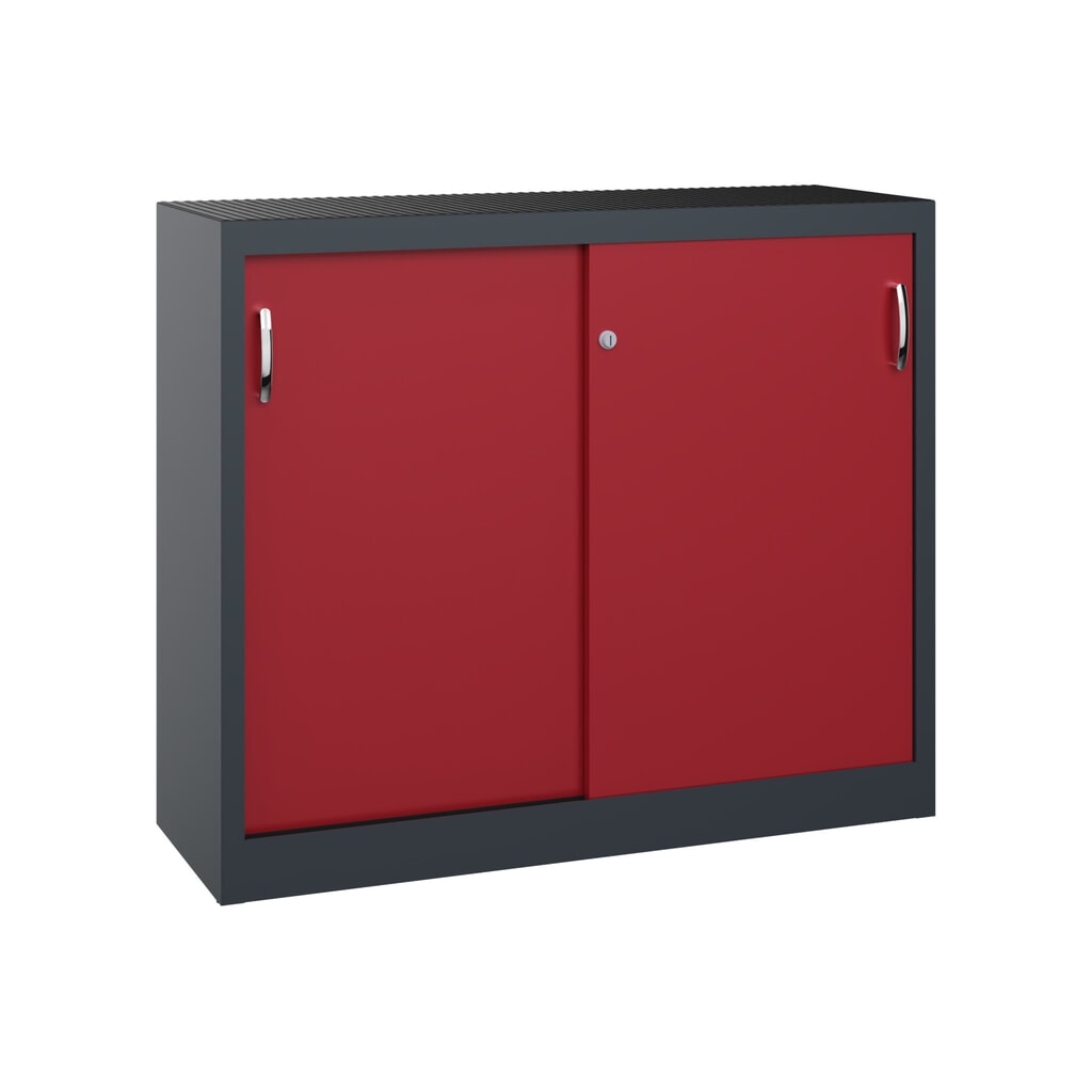 Product afbeelding: Werkplaatsbijzetkast C+P met 1 legbord, hxbxd 1.000 x 1.200 x 400 mm, antracietgrijs, robijnrood