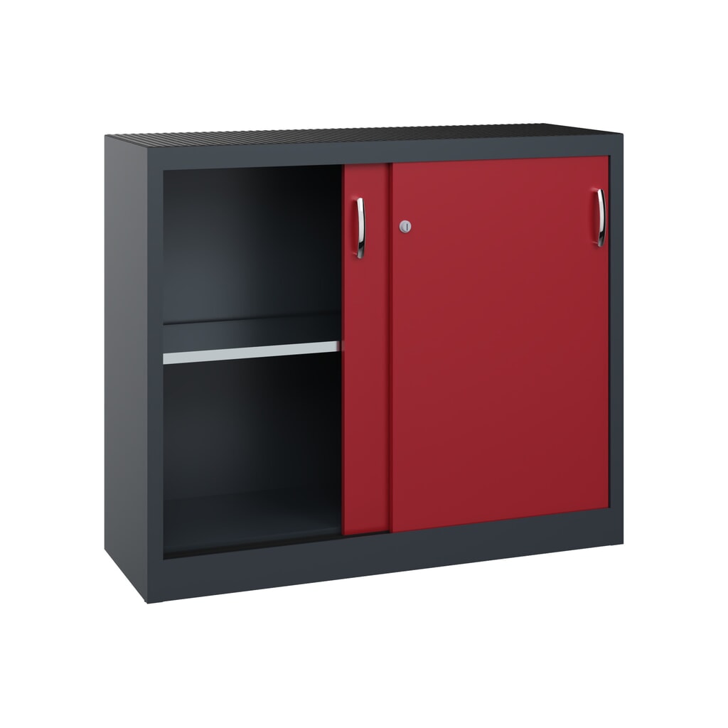Werkplaatsbijzetkast C+P met 1 legbord, hxbxd 1.000 x 1.200 x 400 mm, antracietgrijs, robijnrood Productafbeelding nr. 4: Werkplaatsbijzetkast C+P met 1 legbord, hxbxd 1.000 x 1.200 x 400 mm, antracietgrijs, robijnrood