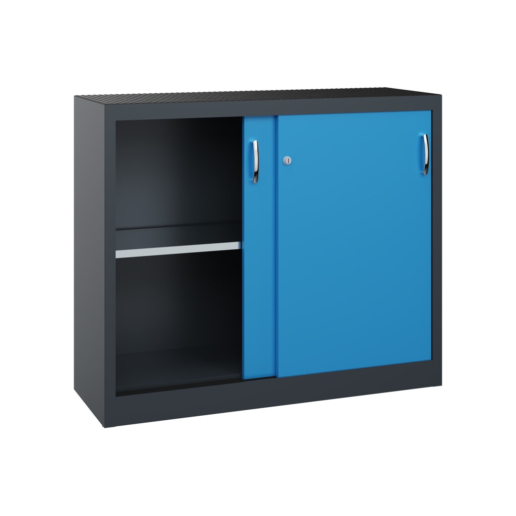Werkplaatsbijzetkast C+P met 1 legbord, hxbxd 1.000 x 1.200 x 400 mm, antracietgrijs, lichtblauw Productafbeelding nr. 4: Werkplaatsbijzetkast C+P met 1 legbord, hxbxd 1.000 x 1.200 x 400 mm, antracietgrijs, lichtblauw