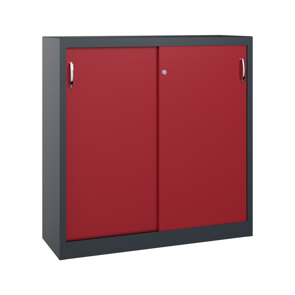 Productafbeelding nr. 1: Werkplaatsbijzetkast C+P met 2 legborden, hxbxd 1.200 x 1.200 x 400 mm, antracietgrijs, robijnrood
