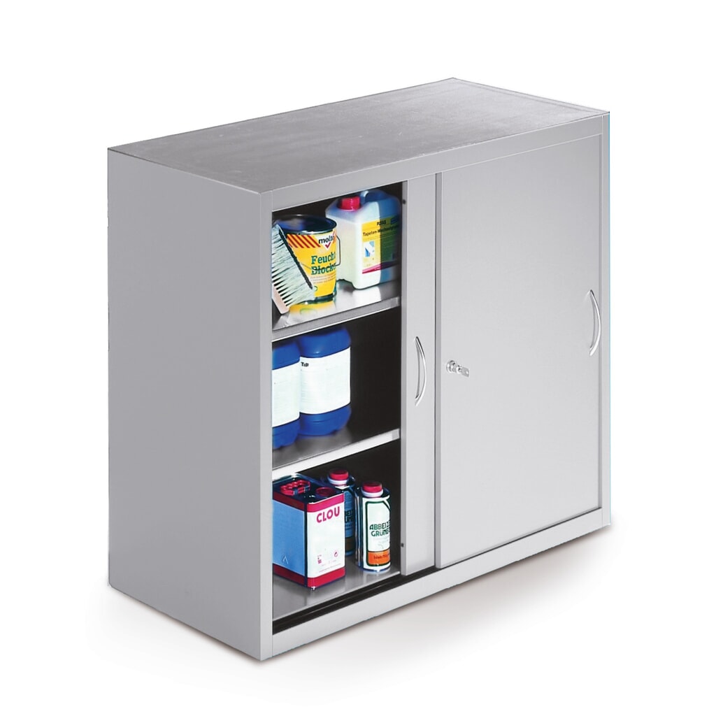 Werkplaatsbijzetkast C+P met 2 legborden, hxbxd 1.000 x 1.600 x 400 mm, scheidingswand, lichtgrijs, gentiaanblauw Productafbeelding nr. 2: Werkplaatsbijzetkast C+P met 2 legborden, hxbxd 1.000 x 1.600 x 400 mm, scheidingswand, lichtgrijs, gentiaanblauw