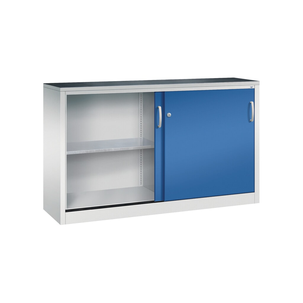 Werkplaatsbijzetkast C+P met 2 legborden, hxbxd 1.000 x 1.600 x 400 mm, scheidingswand, lichtgrijs, gentiaanblauw Productafbeelding nr. 4: Werkplaatsbijzetkast C+P met 2 legborden, hxbxd 1.000 x 1.600 x 400 mm, scheidingswand, lichtgrijs, gentiaanblauw