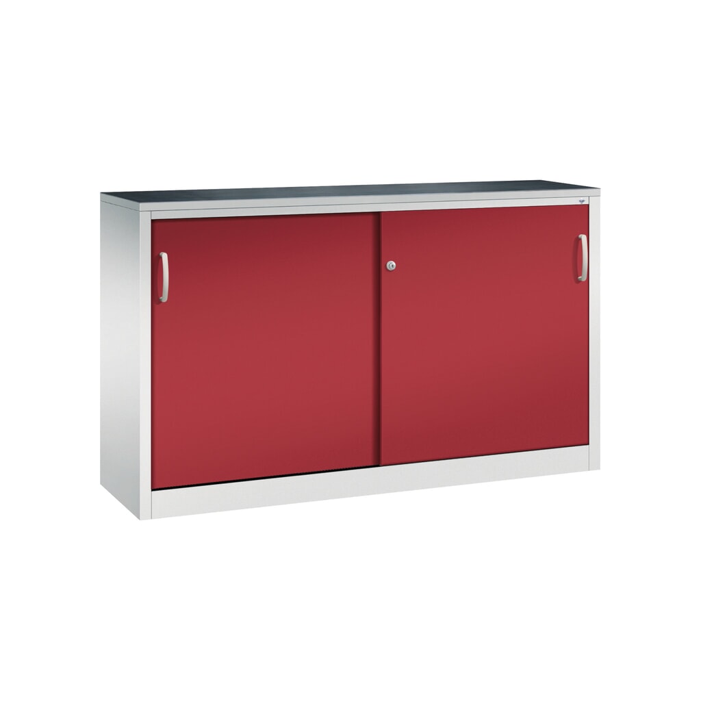 Werkplaatsbijzetkast C+P met 2 legborden, hxbxd 1.000 x 1.600 x 400 mm, scheidingswand, lichtgrijs, robijnrood Product afbeelding: Werkplaatsbijzetkast C+P met 2 legborden, hxbxd 1.000 x 1.600 x 400 mm, scheidingswand, lichtgrijs, robijnrood