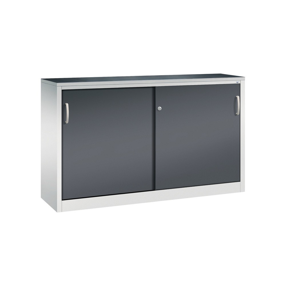 Productafbeelding nr. 1: Werkplaatsbijzetkast C+P met 2 legborden, hxbxd 1.000 x 1.600 x 400 mm, scheidingswand, lichtgrijs, zwartgrijs