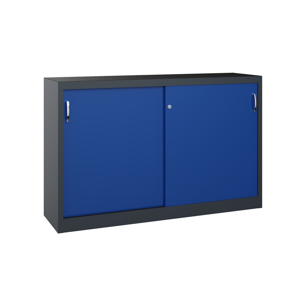 Productafbeelding nr. 1: Werkplaatsbijzetkast C+P met 2 legborden, hxbxd 1.000 x 1.600 x 400 mm, scheidingswand, antracietgrijs, gentiaanblauw