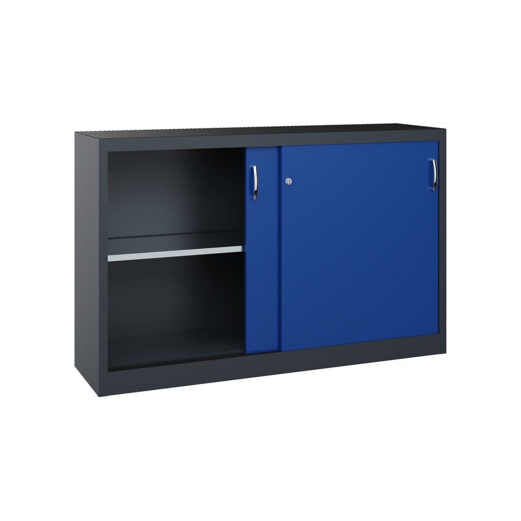 Werkplaatsbijzetkast C+P met 2 legborden, hxbxd 1.000 x 1.600 x 400 mm, scheidingswand, antracietgrijs, gentiaanblauw Productafbeelding nr. 4: Werkplaatsbijzetkast C+P met 2 legborden, hxbxd 1.000 x 1.600 x 400 mm, scheidingswand, antracietgrijs, gentiaanblauw