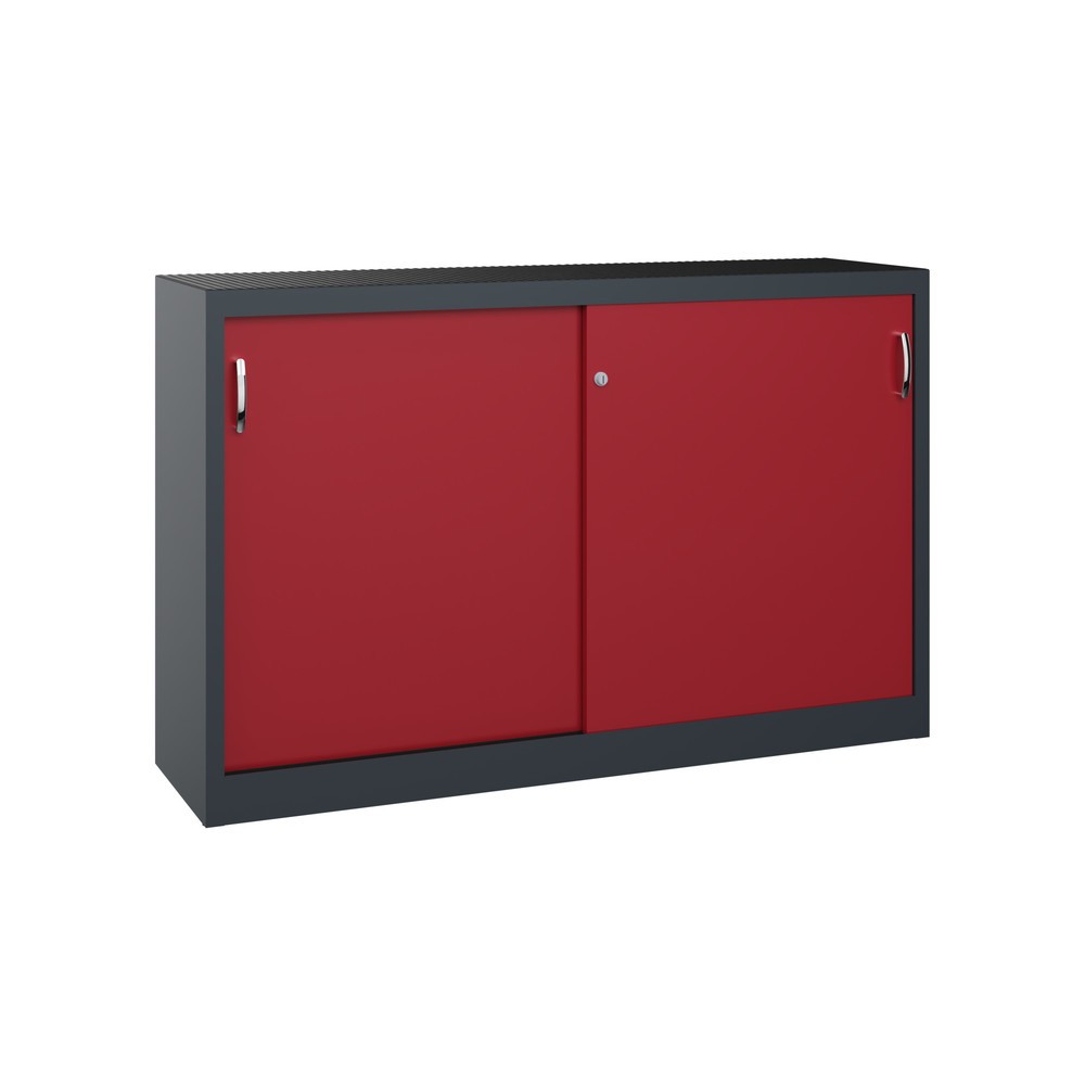 Productafbeelding nr. 1: Werkplaatsbijzetkast C+P met 2 legborden, hxbxd 1.000 x 1.600 x 400 mm, scheidingswand, antracietgrijs, robijnrood