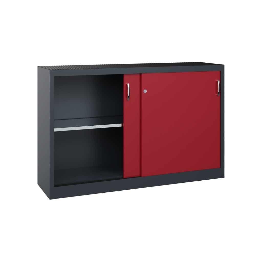 Productafbeelding nr. 4: Werkplaatsbijzetkast C+P met 2 legborden, hxbxd 1.000 x 1.600 x 400 mm, scheidingswand, antracietgrijs, robijnrood