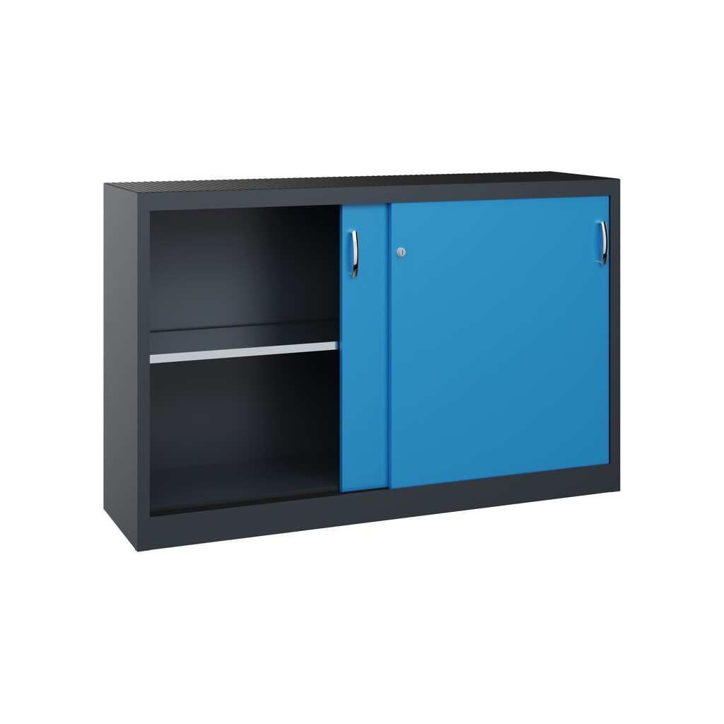 Werkplaatsbijzetkast C+P met 2 legborden, hxbxd 1.000 x 1.600 x 400 mm, scheidingswand, antracietgrijs, lichtblauw Productafbeelding nr. 4: Werkplaatsbijzetkast C+P met 2 legborden, hxbxd 1.000 x 1.600 x 400 mm, scheidingswand, antracietgrijs, lichtblauw