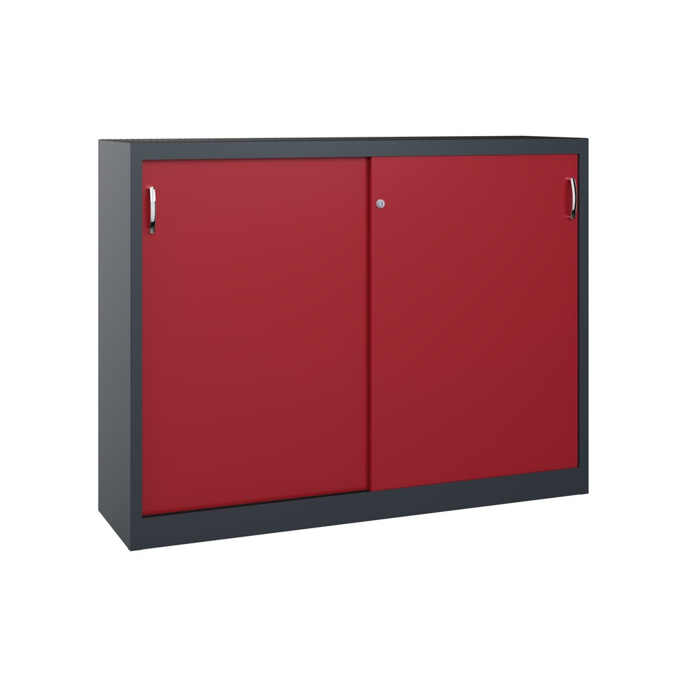 Productafbeelding nr. 1: Werkplaatsbijzetkast C+P met 4 legborden, hxbxd 1.200 x 1.600 x 400 mm, scheidingswand, antracietgrijs, robijnrood