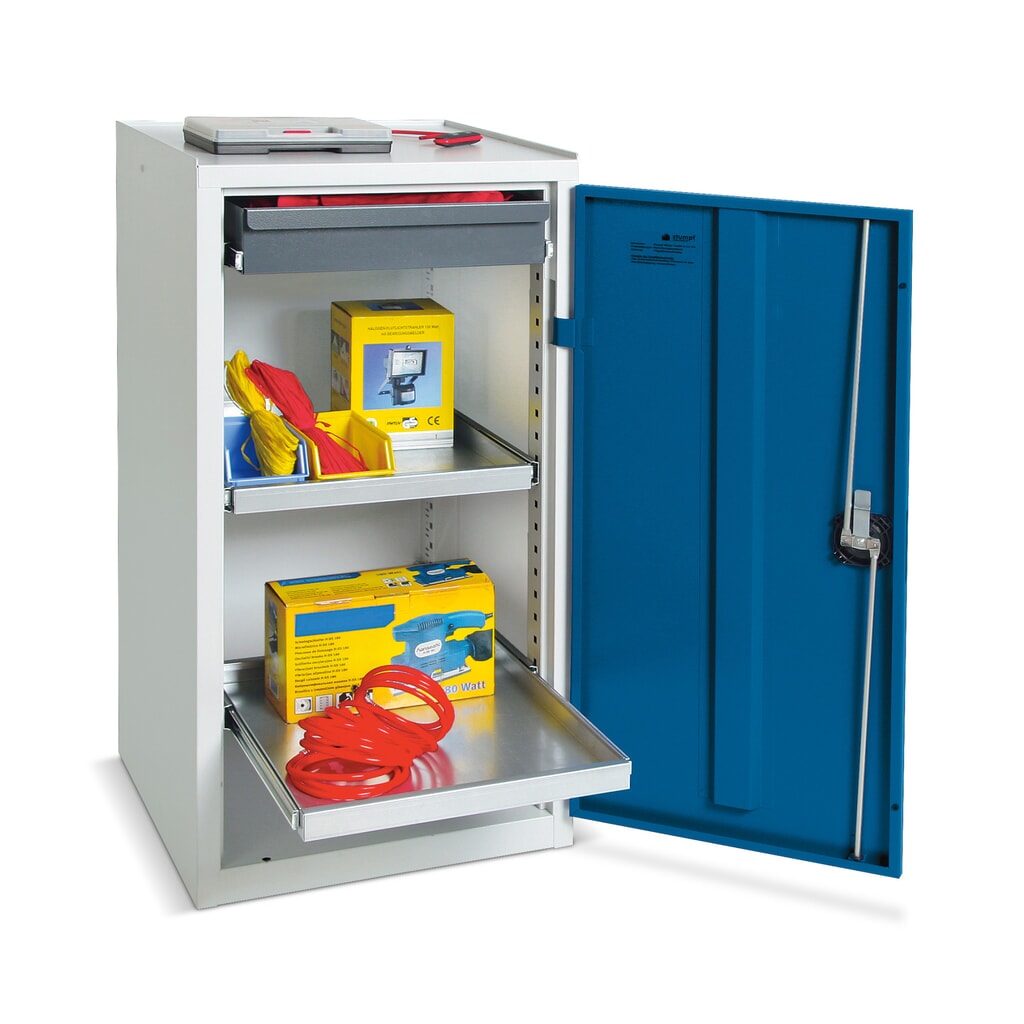 Werkplaatsbijzetkast stumpf® met 1 lade + 2 bakken, hxbxd 1.000 x 500 x 500 mm, lichtgrijs Product afbeelding: Werkplaatsbijzetkast stumpf® met 1 lade + 2 bakken, hxbxd 1.000 x 500 x 500 mm, lichtgrijs