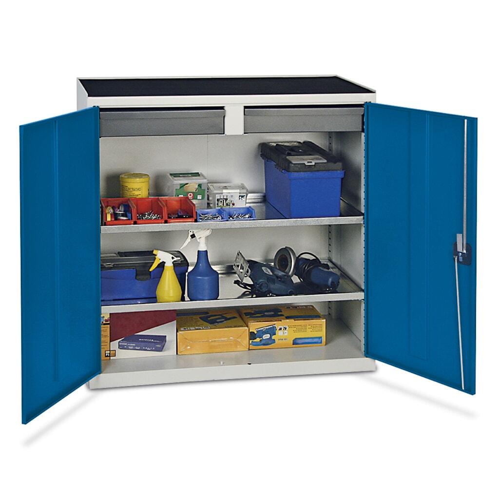 Werkplaatsbijzetkast stumpf® met 2 lade + 2 bakken, hxbxd 1.000 x 1.000 x 500 mm, lichtgrijs Product afbeelding: Werkplaatsbijzetkast stumpf® met 2 lade + 2 bakken, hxbxd 1.000 x 1.000 x 500 mm, lichtgrijs