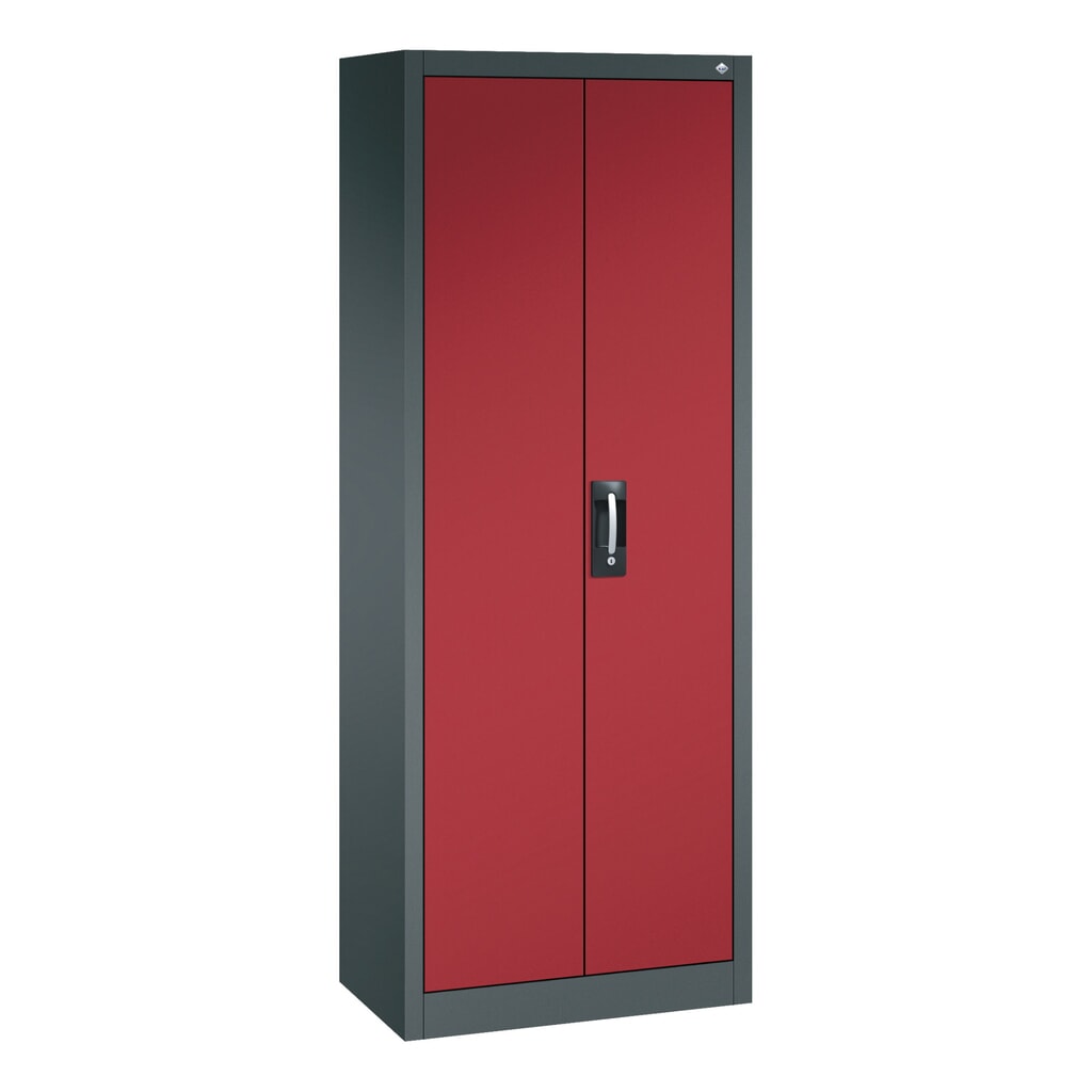 Werkplaatsdraaideurkast C+P met 4 legborden, hxbxd 1.950 x 700 x 400 mm, antracietgrijs, robijnrood Product afbeelding: Werkplaatsdraaideurkast C+P met 4 legborden, hxbxd 1.950 x 700 x 400 mm, antracietgrijs, robijnrood
