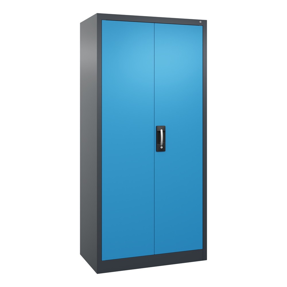 Productafbeelding nr. 1: Werkplaatsdraaideurkast C+P met 4 legborden, hxbxd 1.950 x 930 x 500 mm, antracietgrijs, lichtblauw