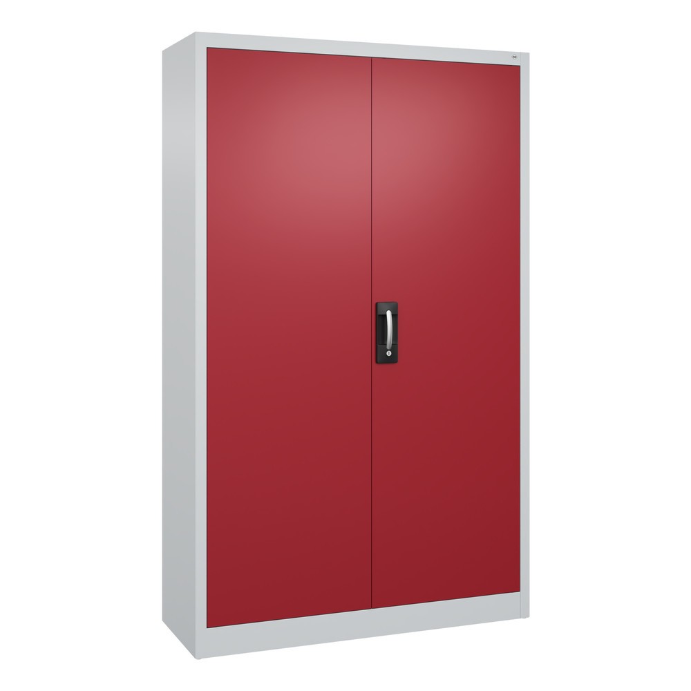 Product afbeelding: Werkplaatsdraaideurkast C+P met 4 legborden, hxbxd 1.950 x 1.200 x 400 mm, lichtgrijs, robijnrood