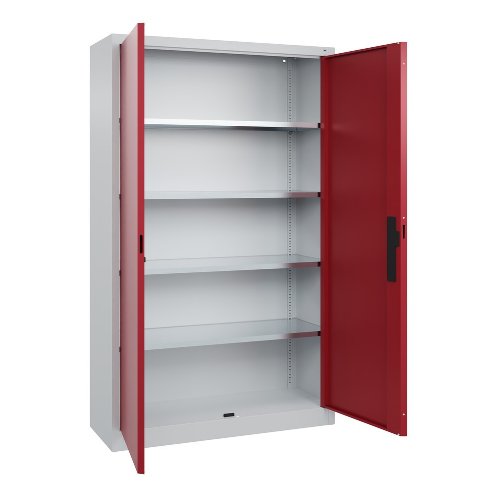 Productafbeelding nr. 17: Werkplaatsdraaideurkast C+P met 4 legborden, hxbxd 1.950 x 1.200 x 400 mm, lichtgrijs, robijnrood