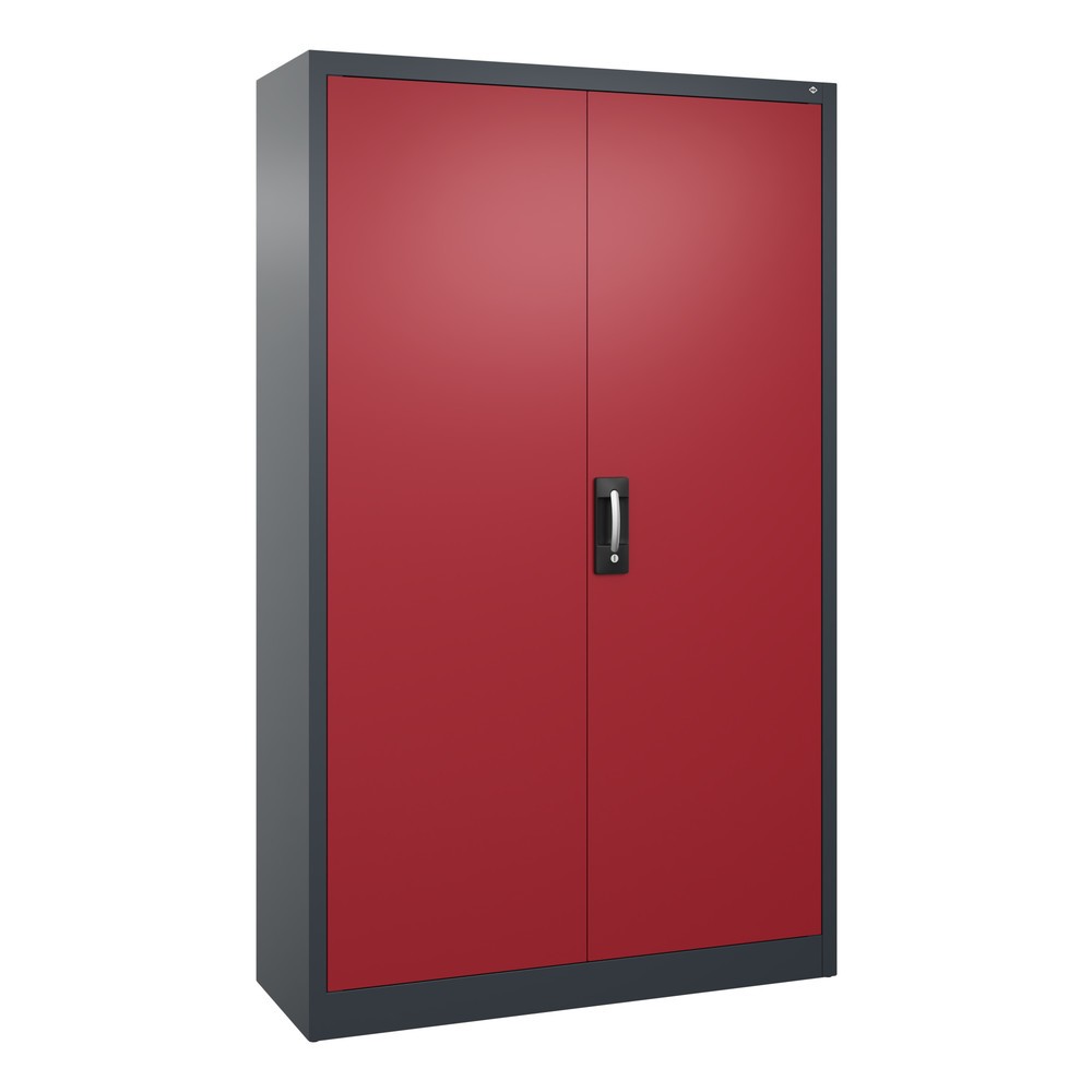 Product afbeelding: Werkplaatsdraaideurkast C+P met 4 legborden, hxbxd 1.950 x 1.200 x 400 mm, antracietgrijs, robijnrood