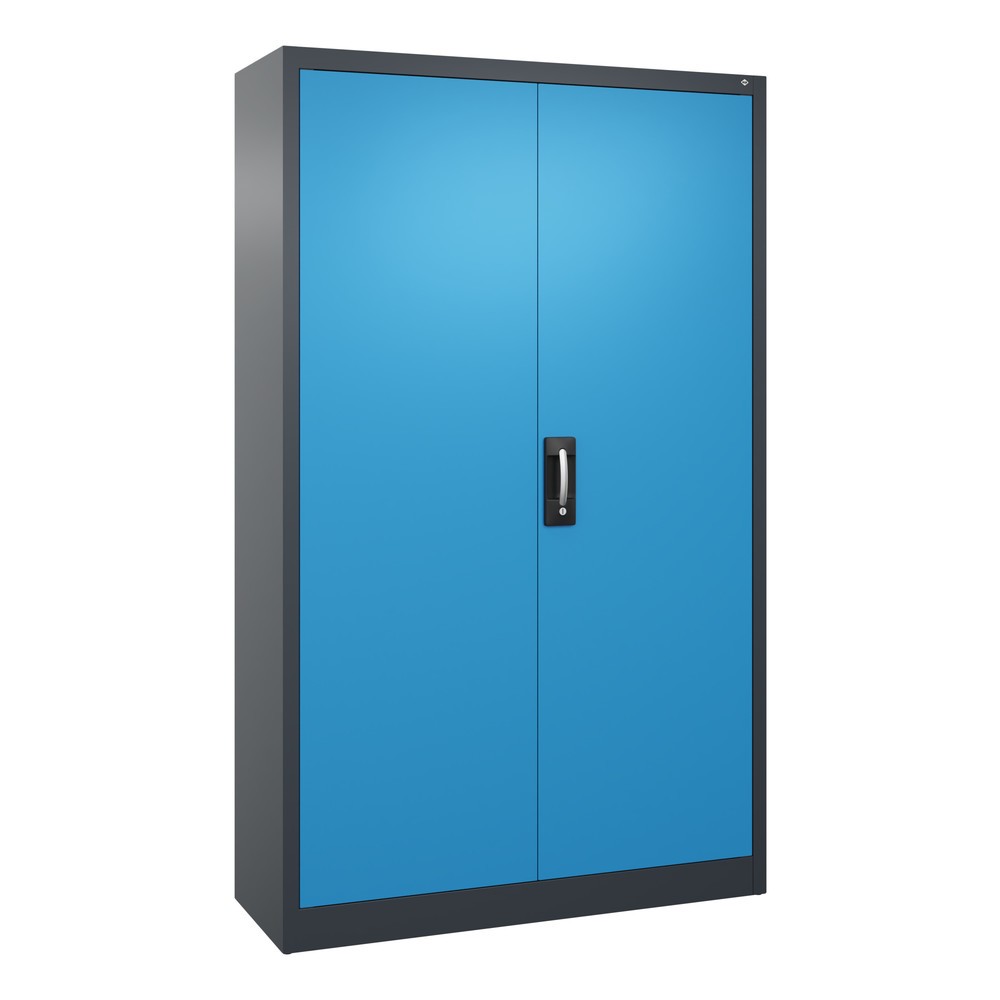 Product afbeelding: Werkplaatsdraaideurkast C+P met 4 legborden, hxbxd 1.950 x 1.200 x 400 mm, antracietgrijs, lichtblauw