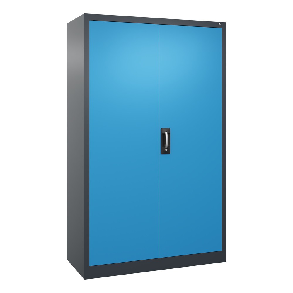 Product afbeelding: Werkplaatsdraaideurkast C+P met 4 legborden, hxbxd 1.950 x 1.200 x 500 mm, antracietgrijs, lichtblauw