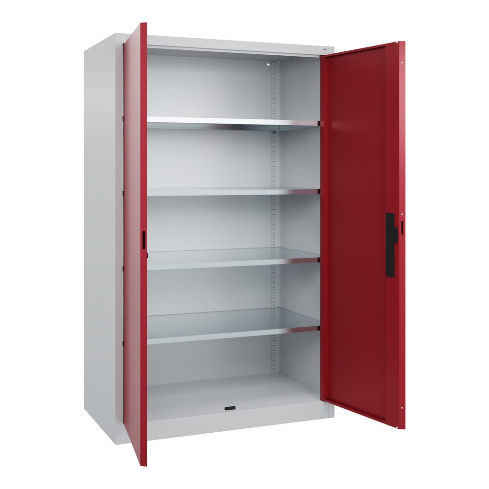 Productafbeelding nr. 17: Werkplaatsdraaideurkast C+P met 4 legborden, hxbxd 1.950 x 1.200 x 600 mm, lichtgrijs, robijnrood