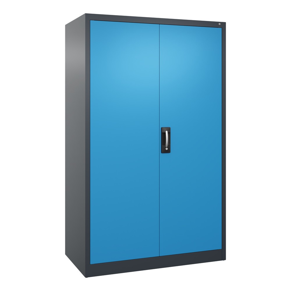 Product afbeelding: Werkplaatsdraaideurkast C+P met 4 legborden, hxbxd 1.950 x 1.200 x 600 mm, antracietgrijs, lichtblauw
