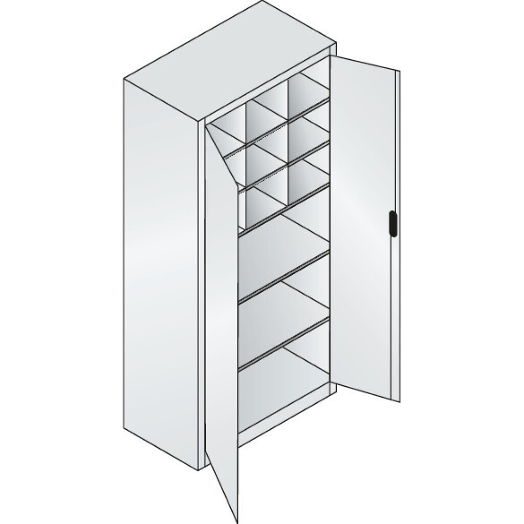 Werkplaatsdraaideurkast C+P met centrale wand + 8 legborden, hxbxd 1.950 x 930 x 500 mm, lichtgrijs, gentiaanblauw Productafbeelding nr. 4: Werkplaatsdraaideurkast C+P met centrale wand + 8 legborden, hxbxd 1.950 x 930 x 500 mm, lichtgrijs, gentiaanblauw