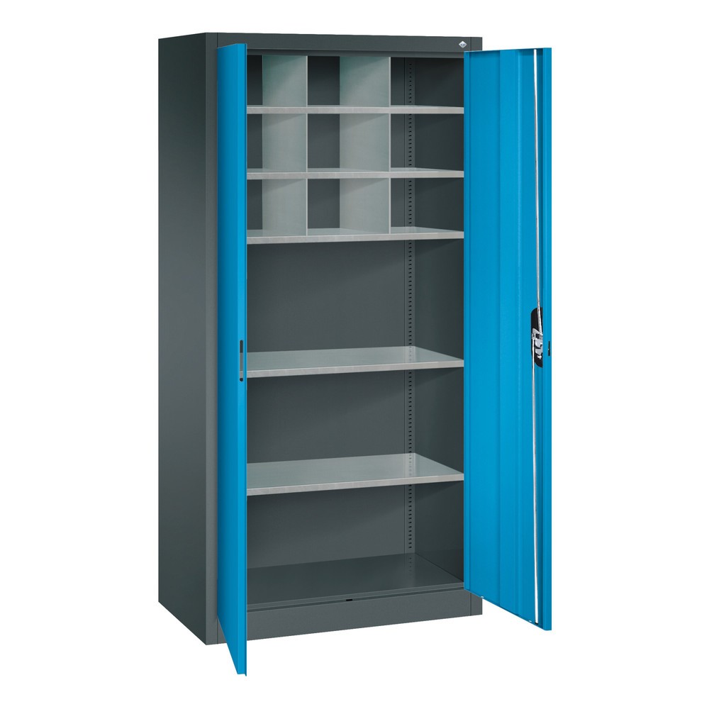 Productafbeelding nr. 5: Werkplaatsdraaideurkast C+P met centrale wand + 8 legborden, hxbxd 1.950 x 930 x 500 mm, lichtgrijs, lichtblauw