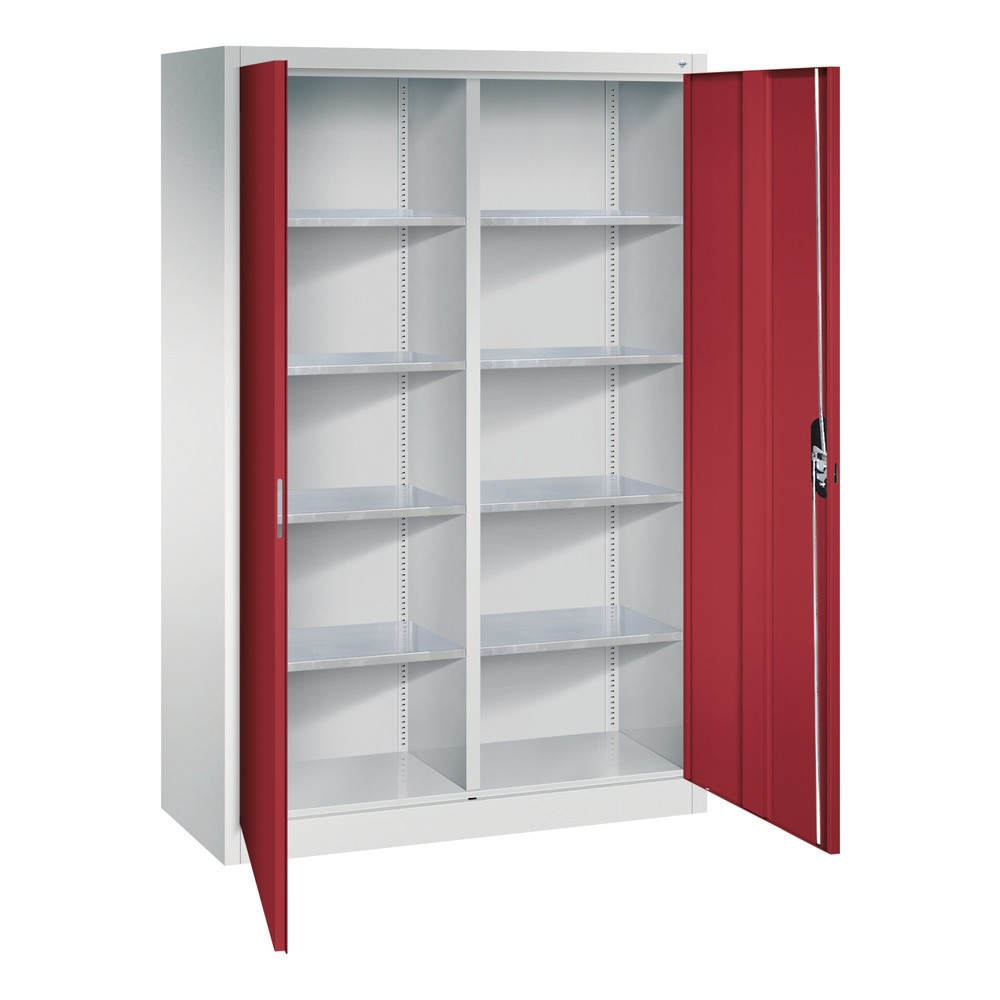 Productafbeelding nr. 4: Werkplaatsdraaideurkast C+P met centrale wand + 8 legborden, hxbxd 1.950 x 1.200 x 500 mm, lichtgrijs, robijnrood
