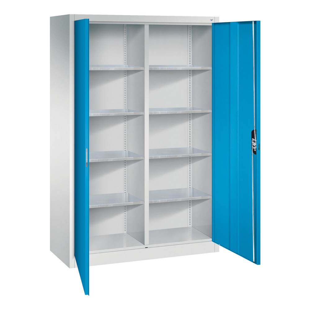 Productafbeelding nr. 4: Werkplaatsdraaideurkast C+P met centrale wand + 8 legborden, hxbxd 1.950 x 1.200 x 500 mm, lichtgrijs, lichtblauw