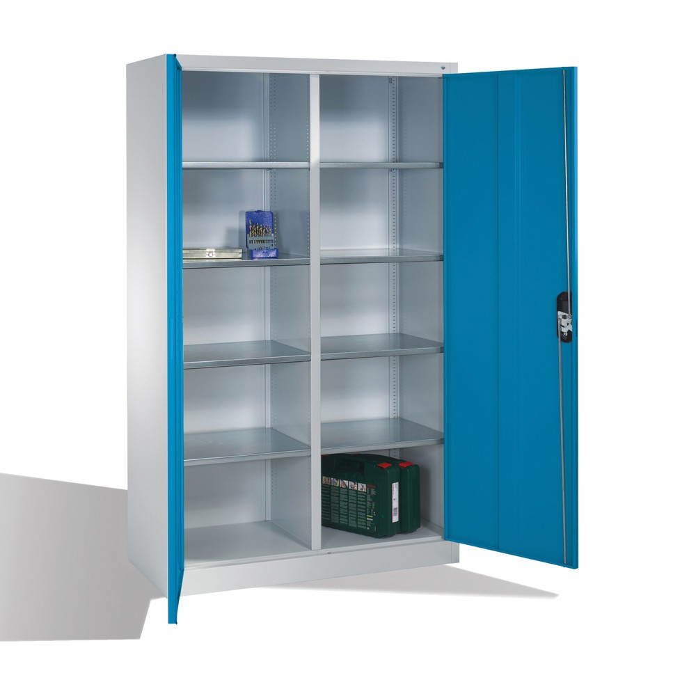 Productafbeelding nr. 5: Werkplaatsdraaideurkast C+P met centrale wand + 8 legborden, hxbxd 1.950 x 1.200 x 500 mm, lichtgrijs, lichtblauw