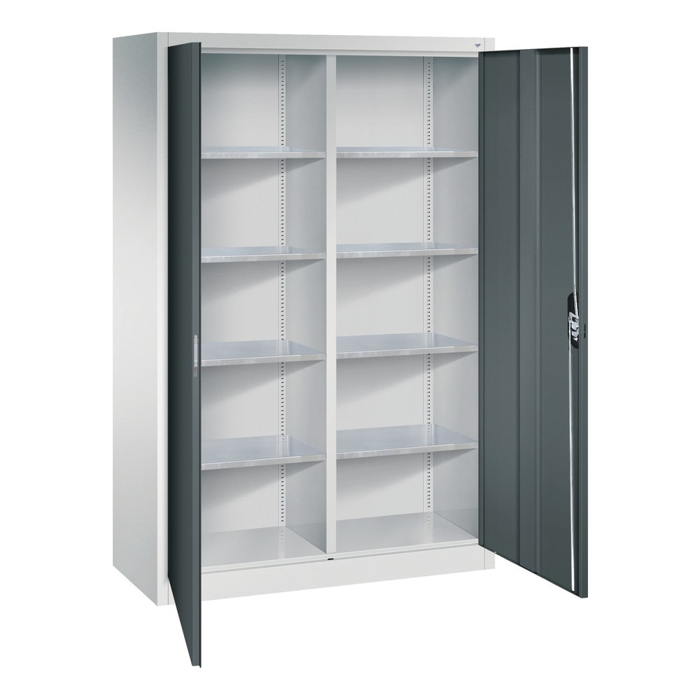 Productafbeelding nr. 4: Werkplaatsdraaideurkast C+P met centrale wand + 8 legborden, hxbxd 1.950 x 1.200 x 500 mm, lichtgrijs, antracietgrijs