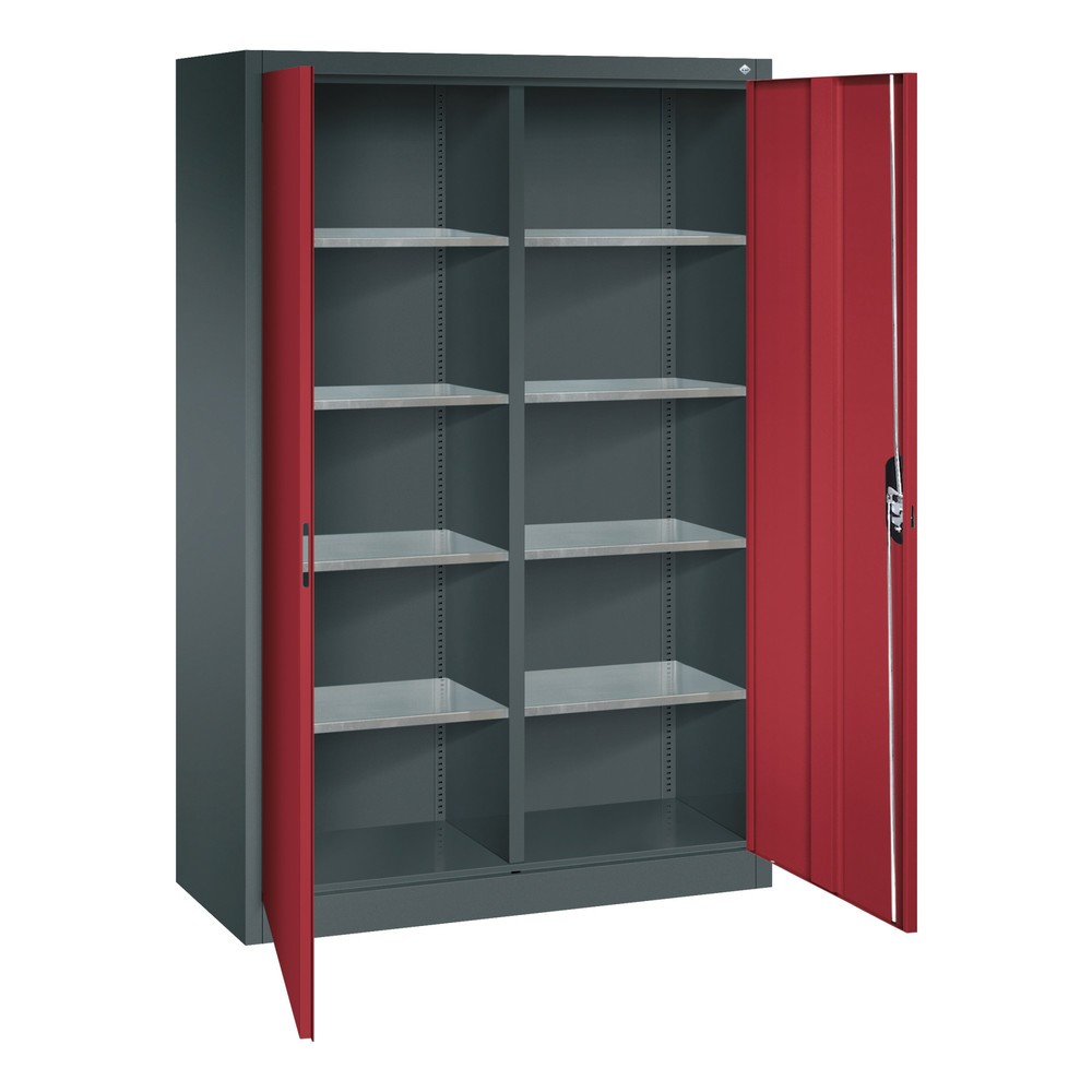 Productafbeelding nr. 4: Werkplaatsdraaideurkast C+P met centrale wand + 8 legborden, hxbxd 1.950 x 1.200 x 500 mm, antracietgrijs, robijnrood