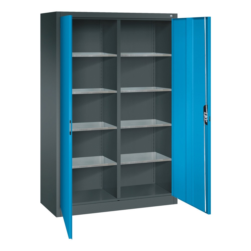 Productafbeelding nr. 4: Werkplaatsdraaideurkast C+P met centrale wand + 8 legborden, hxbxd 1.950 x 1.200 x 500 mm, antracietgrijs, lichtblauw