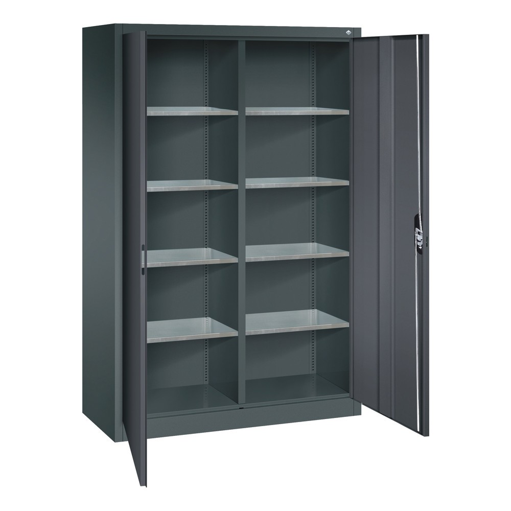 Productafbeelding nr. 4: Werkplaatsdraaideurkast C+P met centrale wand + 8 legborden, hxbxd 1.950 x 1.200 x 500 mm, antracietgrijs, zwartgrijs