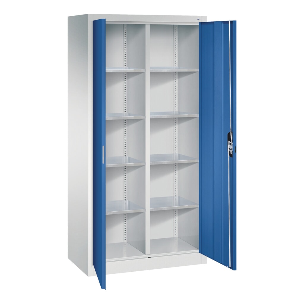 Werkplaatsdraaideurkast C+P met centrale wand + 8 legborden, hxbxd 1.950 x 930 x 500 mm, lichtgrijs, gentiaanblauw Productafbeelding nr. 6: Werkplaatsdraaideurkast C+P met centrale wand + 8 legborden, hxbxd 1.950 x 930 x 500 mm, lichtgrijs, gentiaanblauw