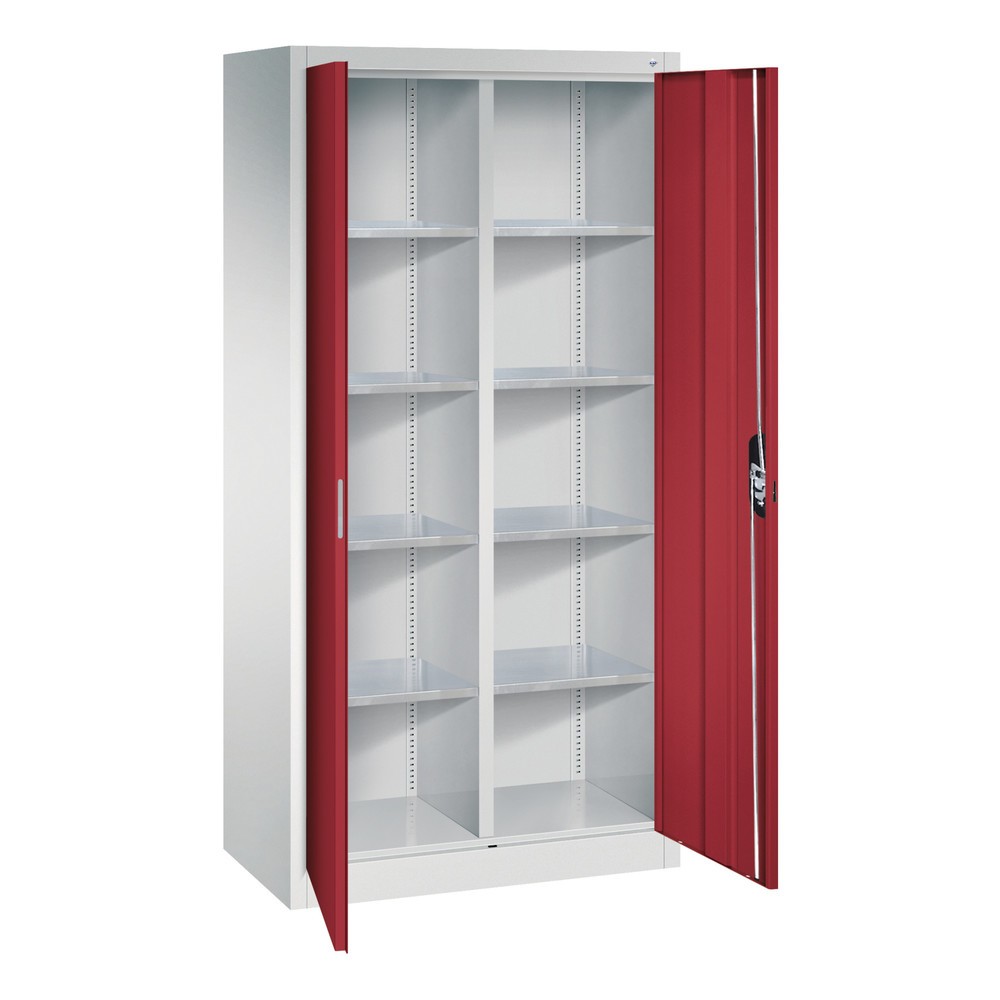 Productafbeelding nr. 7: Werkplaatsdraaideurkast C+P met centrale wand + 8 legborden, hxbxd 1.950 x 930 x 500 mm, lichtgrijs, robijnrood