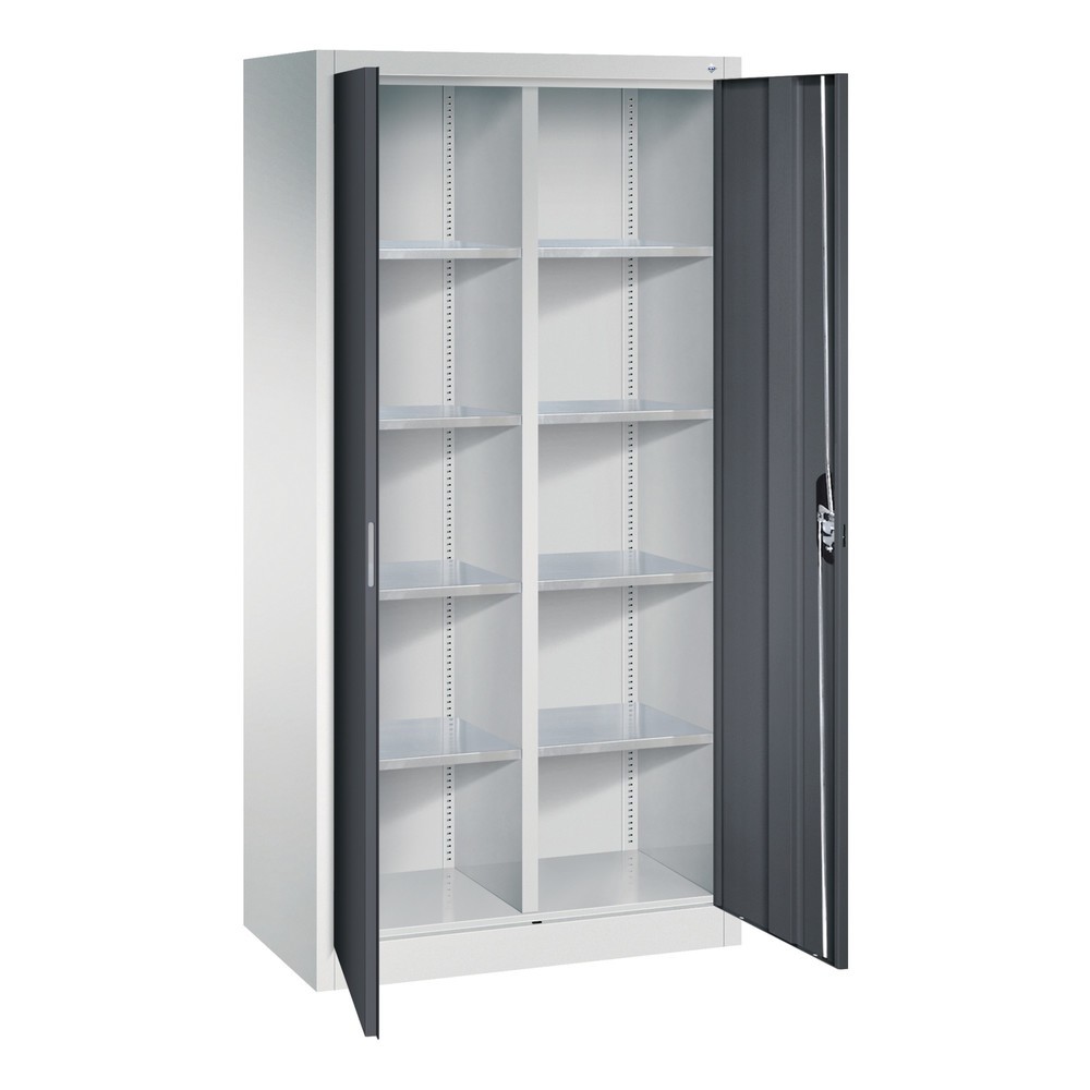 Productafbeelding nr. 6: Werkplaatsdraaideurkast C+P met centrale wand + 8 legborden, hxbxd 1.950 x 930 x 500 mm, lichtgrijs, zwartgrijs