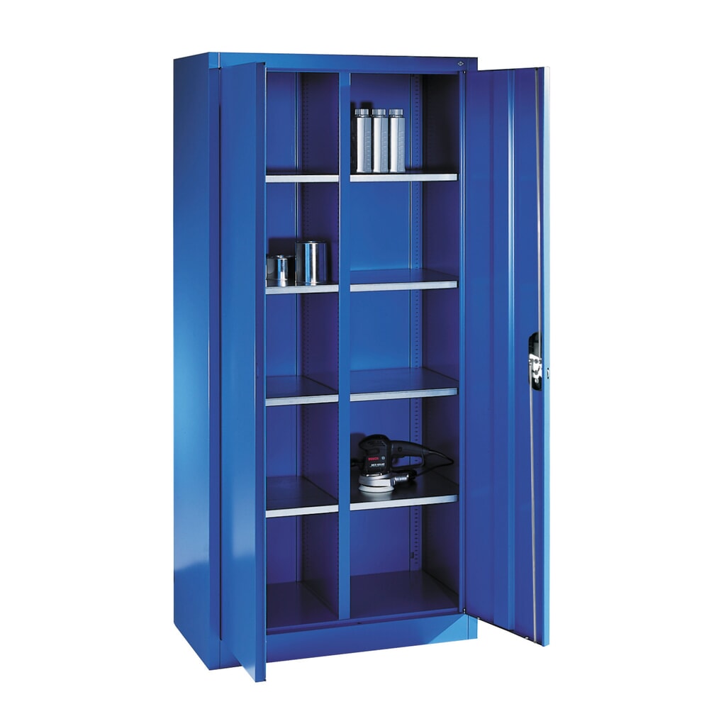 Productafbeelding nr. 2: Werkplaatsdraaideurkast C+P met centrale wand + 8 legborden, hxbxd 1.950 x 930 x 500 mm, lichtgrijs, gentiaanblauw