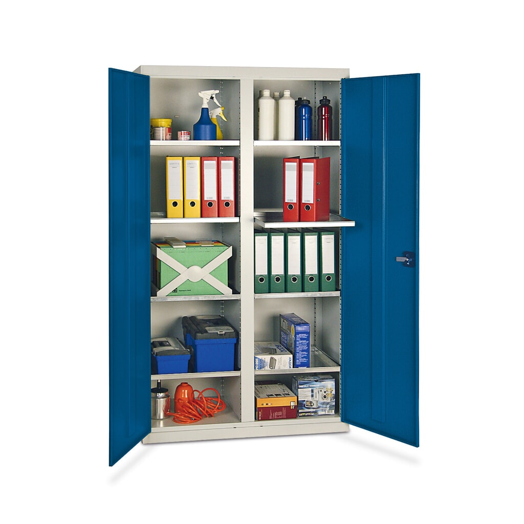 Werkplaatsdraaideurkast stumpf® met 8 bakken + scheidingswand, hxbxd 1.800 x 1.000 x 500 mm, lichtgrijs Product afbeelding: Werkplaatsdraaideurkast stumpf® met 8 bakken + scheidingswand, hxbxd 1.800 x 1.000 x 500 mm, lichtgrijs