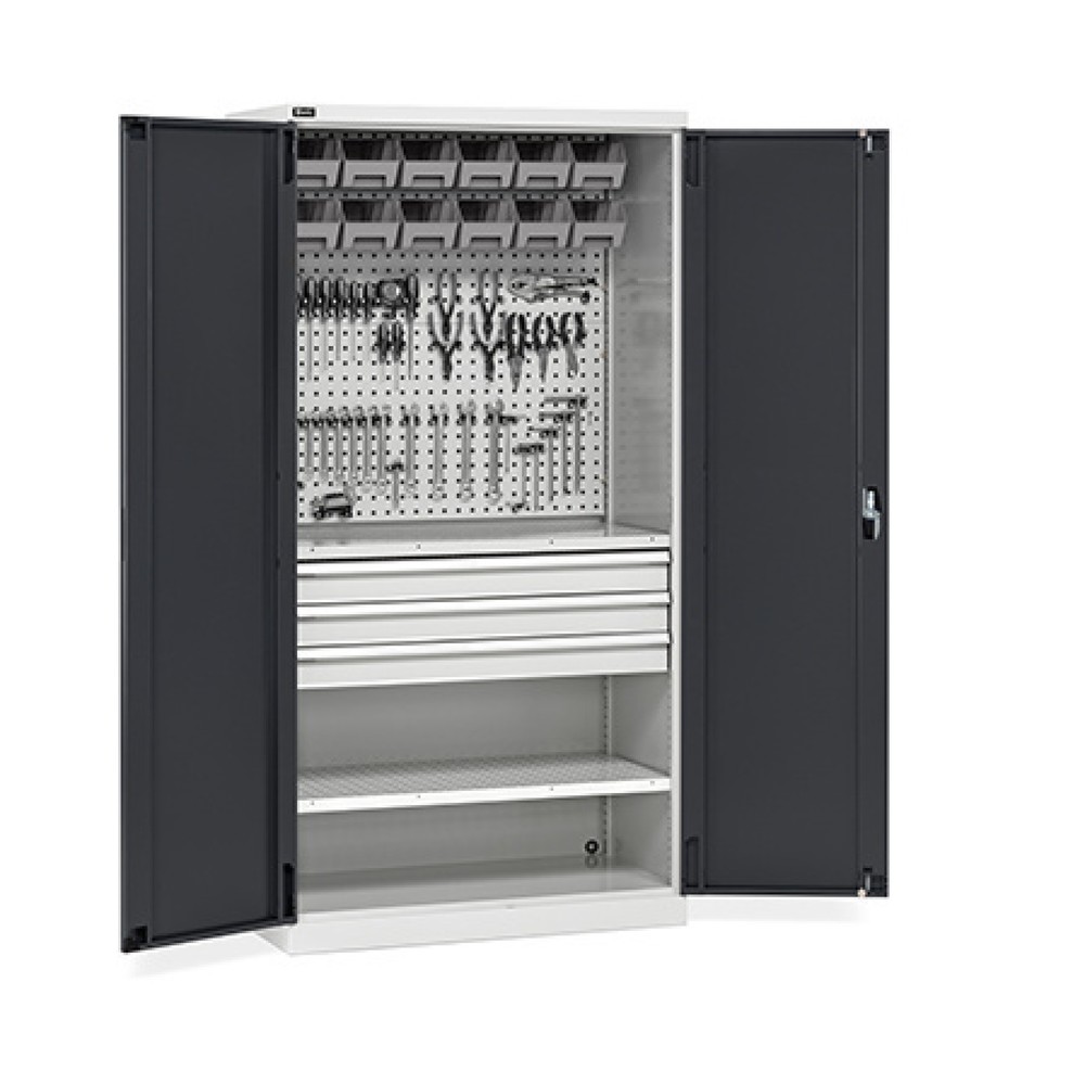 Product afbeelding: Werkplaatskast Fami PERFOM, 3 lades, geperforeerde platen, bak, hxbxd 2.000 x 1.023 x 726 mm, lichtgrijs, antraciet